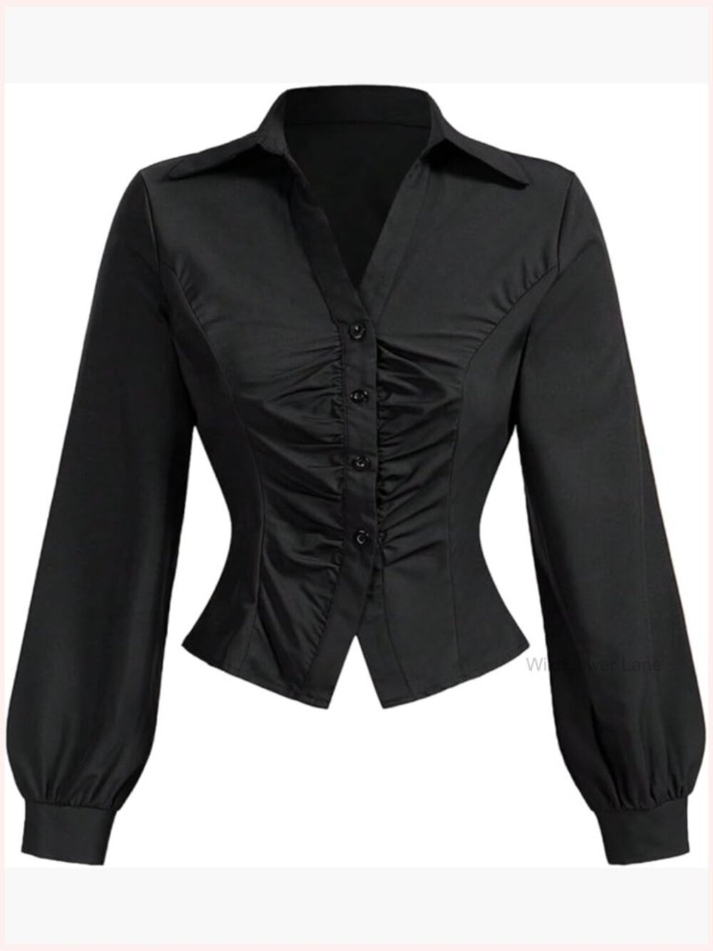 Button Down Shirt Ruched Bishop Sleeve Blouse Top Dressy Casual
